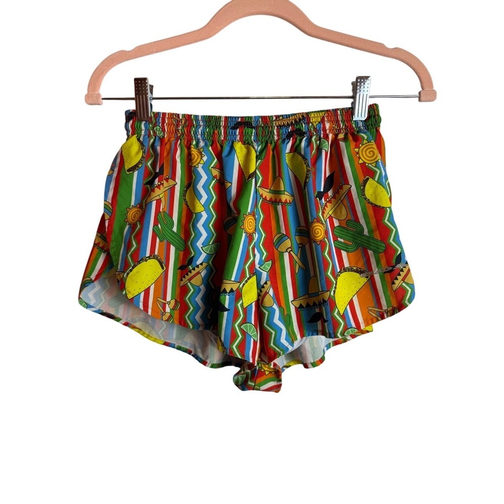 BOA Mens Fiesta Taco Print 1 Inch Stretch Elite Split Running Shorts Medium